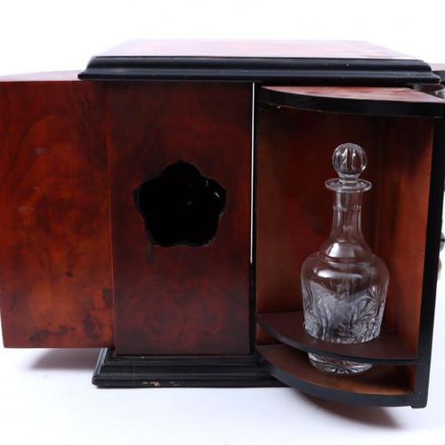 Null With burr walnut decorated liqueur cellar with contents, (defects)h. 30 x w&hellip;
