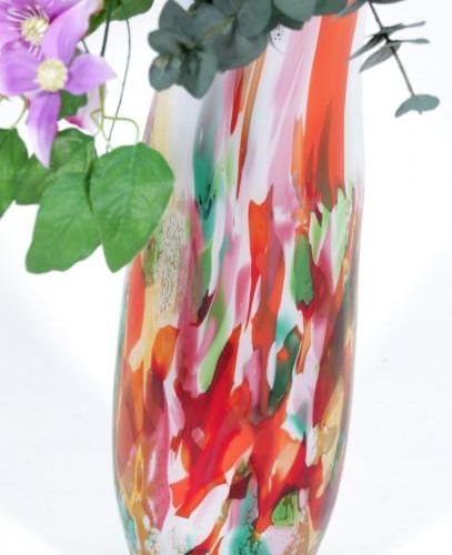 Null Fidrio, vaso in vetro multicolore con fiori artificiali