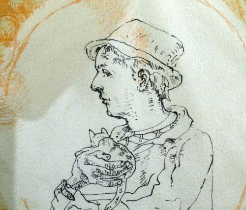 Null Co Westerik，海牙 1924 - 2018 鹿特丹，《带猫的人》，手签彩色石版画，编号68/125，日期1989，22 x 28厘米。