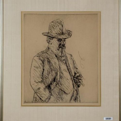 Null 阿尔弗雷德-洛布，埃尔伯菲尔德（伍珀塔尔）1883-1959年海牙，一个抽着雪茄的绅士的肖像，蚀刻画，34 x 29厘米。