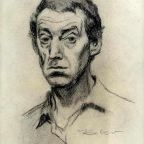 Null 有签名的《一个人的肖像》，炭笔画，22 x 16厘米。