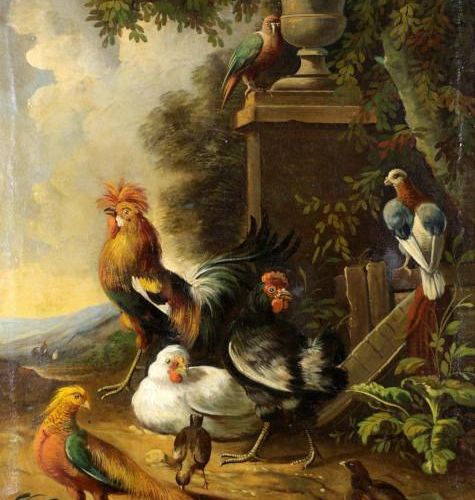 Null Unb.Master, Poultry in landscape, oil on canvas, 80 x 60 cm.