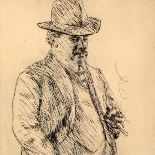 Null 阿尔弗雷德-洛布，埃尔伯菲尔德（伍珀塔尔）1883-1959年海牙，一个抽着雪茄的绅士的肖像，蚀刻画，34 x 29厘米。