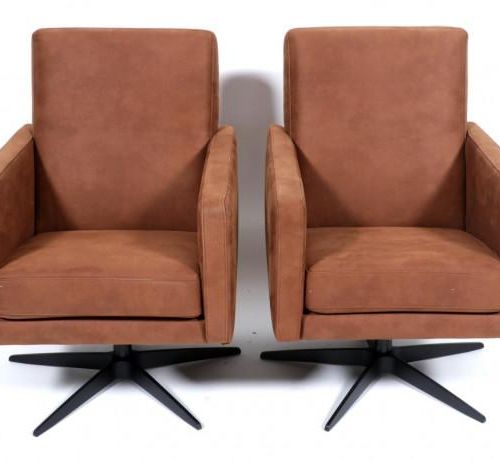 Null Two brown upholstered swivel chairs