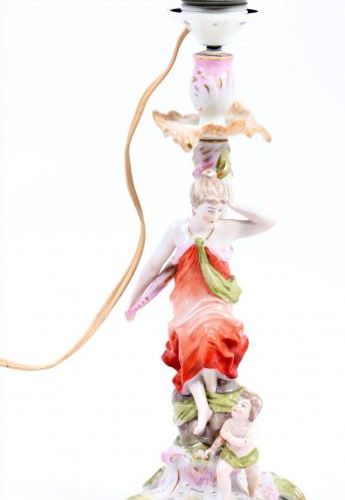 Null Lámpara de porcelana de dama con niño, h.34 cm
