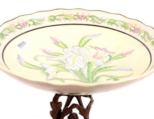 Null Porcelain bowl with bronze mounts on base, h.33 cm.