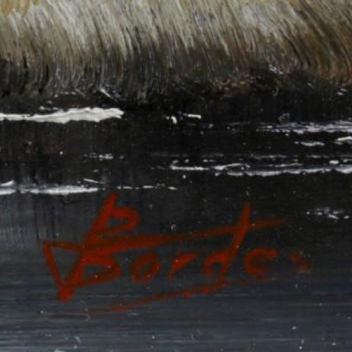Null Bordes, Landschaft mit Brücke, Öl auf Tafel, 40 x 30 cm.