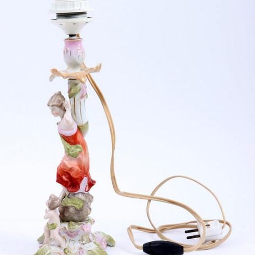 Null Lámpara de porcelana de dama con niño, h.34 cm
