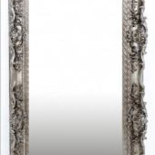 Null Geslepen spiegel in rijkbewerkte zilverkleurige lijst, 180 x 90 cm.