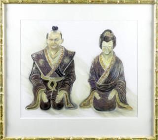 Null Onb.Meester, Japanse man en vrouw in interieur, potloodtekening, 42 x 35 cm&hellip;