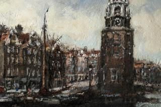 Null A.C. Kranenburg, Zicht op De Montelbaanstoren te Amsterdam, olieverf op doe&hellip;