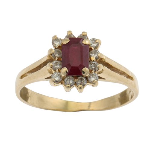 Null 14克拉黄金镶嵌红宝石和钻石的礼服戒指，尺寸为O-P