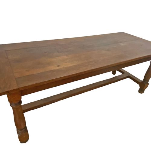 Null A GEORGIAN OAK REFECTORY TABLE, plank top overturned legs, stretchered base&hellip;