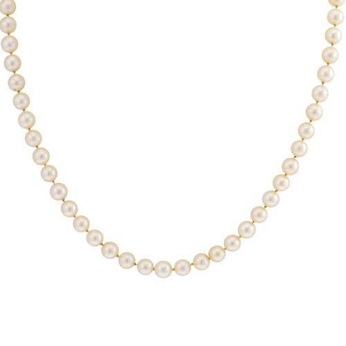 Null A STRING OF WHITE CULTURED PEARLS, to a 14ct white gold clasp