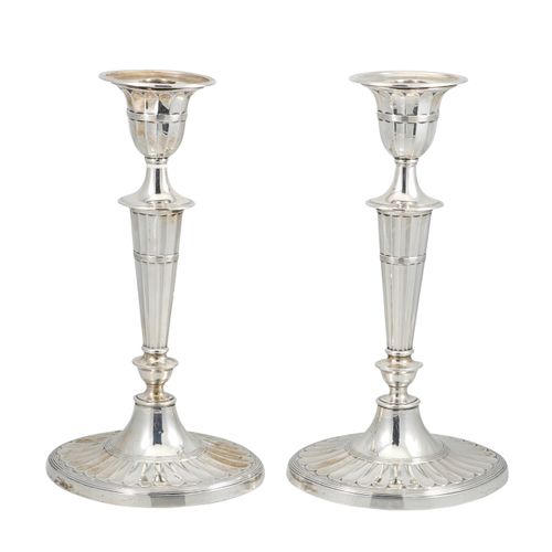 Null A FINE PAIR OF LATE VICTORIAN NEO CLASSICAL REVIVAL CANDLE STICKS, with flu&hellip;