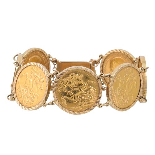 Null A BRACELET SET WITH SEVEN FULL GEORGE V GOLD SOVEREIGNS, 1911, 1912 X 2, 19&hellip;