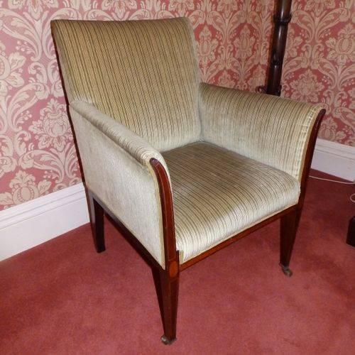 Null Ein viktorianischer gepolsterter Sessel mit Intarsien aus Mahagoni, eine sp&hellip;