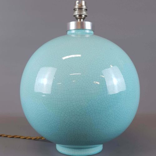 Pied de lampe boule Art Déco en céramique craquelée. H : 30 cm D : + 23 cm
