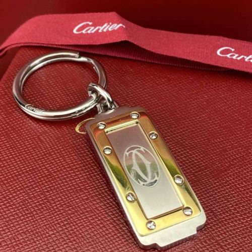Cartier-Santos de Cartier keyring - Nickel & 18 Ct Gold Plate. Porte-clés Cartie&hellip;