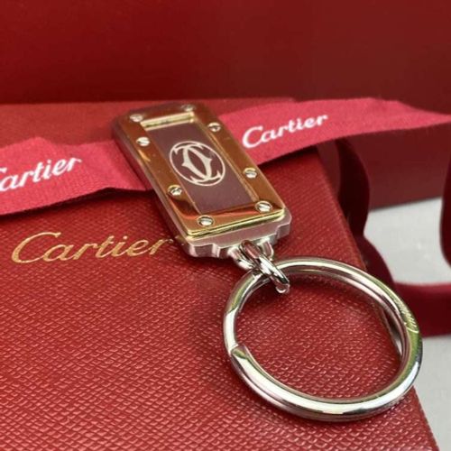 Cartier-Santos de Cartier keyring - Nickel & 18 Ct Gold Plate. Porte-clés Cartie&hellip;
