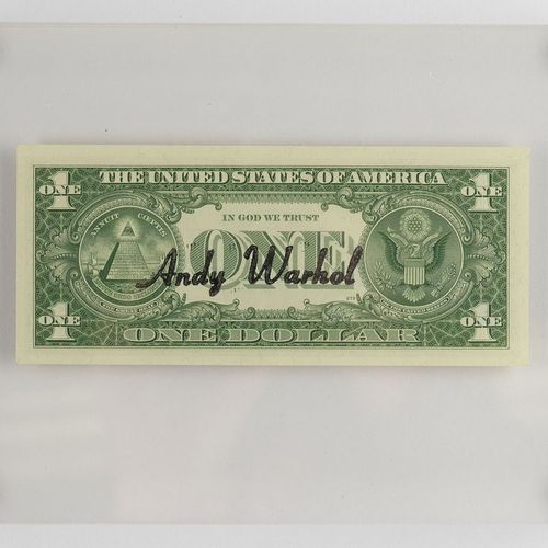 Null 沃霍尔，安迪（匹兹堡1928-1987年纽约）。
"1美元乔治-华盛顿"，纸币，有安迪-沃霍尔签名，编号为S82666199A，15.5 x 6.6厘&hellip;