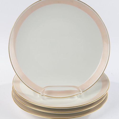 Null 4 plates, KPM Berlin, Urbino, salmon border, gold rim, ø 19.3-19.8 cm