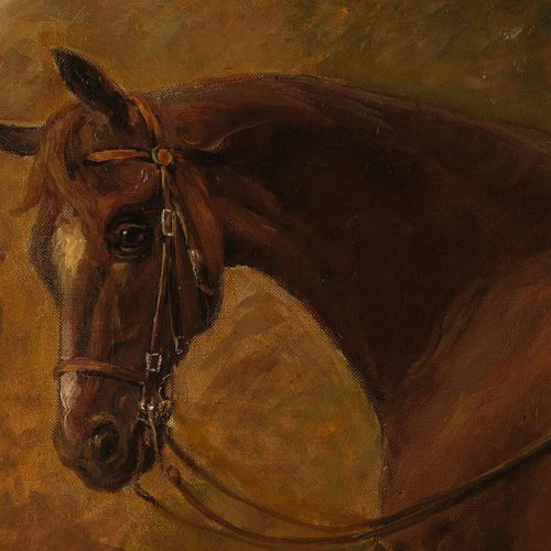 Null Unbekannter Meister (19. Jh.), "Gesatteltes Pferd", Öl auf Leinwand, 77 x 1&hellip;