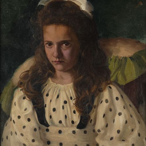 Null 肖像画家（20世纪初）。 
"杜塞尔多夫年轻女孩的肖像》，纸板上的油画，57 x 47厘米