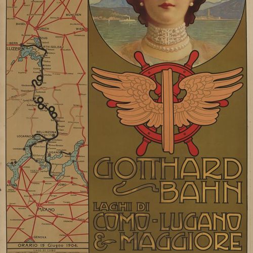 Null Plakat / Lithographie, "Gotthard Bahn", Jugendstil, Schweiz, 1903, Druck Ga&hellip;