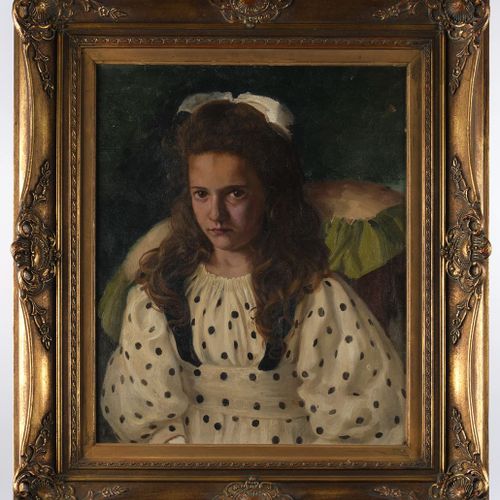 Null 肖像画家（20世纪初）。 
"杜塞尔多夫年轻女孩的肖像》，纸板上的油画，57 x 47厘米