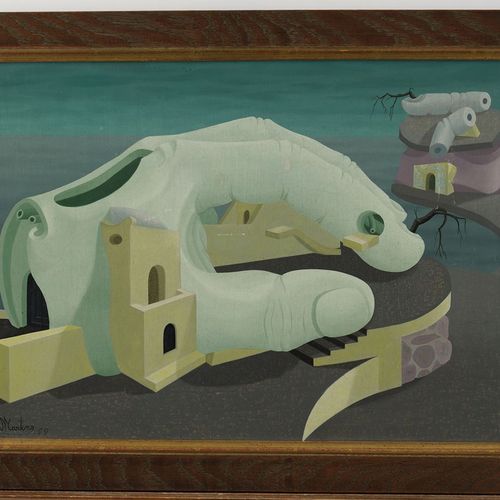 Null 迪马蒂诺，乌戈-阿内洛（20世纪，活跃在卡普里岛）。 
"超现实主义作品"，布面油画，左下角署名Di Martino，30 x 45厘米