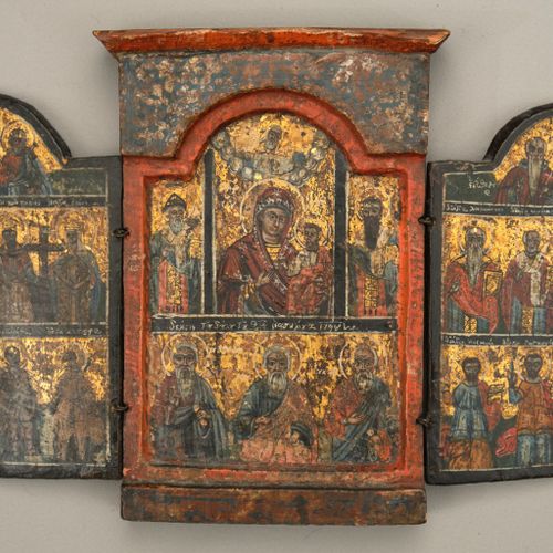 Null 圣像，旅行三联画，木头上的蛋彩画，希腊，可能是18世纪，24 x 17 (30)厘米，油漆上色
