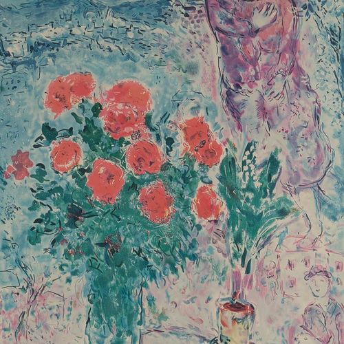 Null 夏加尔，马克（维捷布斯克1887年-1985年圣保罗-德文斯）、
"恋人和玫瑰"，石版画，石头上有签名，编号145/250，80 x 54.5厘米（P&hellip;