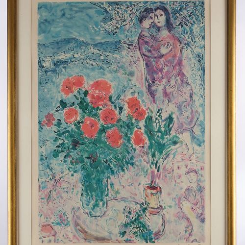 Null 夏加尔，马克（维捷布斯克1887年-1985年圣保罗-德文斯）、
"恋人和玫瑰"，石版画，石头上有签名，编号145/250，80 x 54.5厘米（P&hellip;