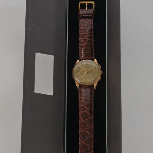 Null Chronographe Suisse, Suiza, años 50, cronógrafo, caja GG 750, esfera dorada&hellip;