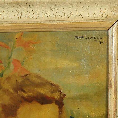 Null Nach Marie Laurencin - Porträt einer Frau inmitten von Blumen, Öl auf Karto&hellip;
