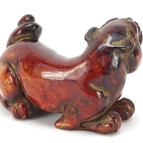 Null Chinese red stone carving of a mythical animal, 6.5cm in length - For live &hellip;