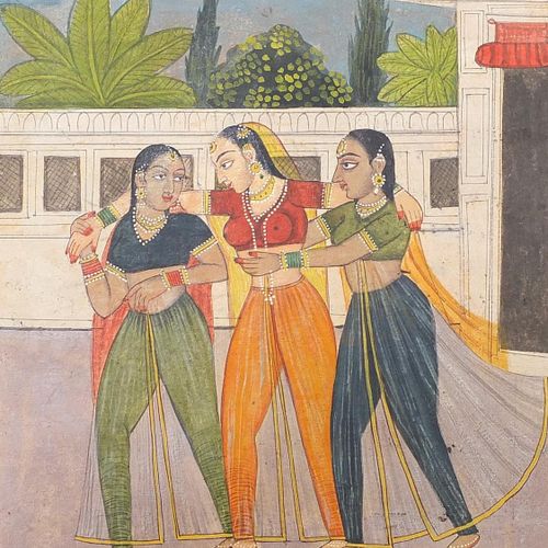 Null Queen with friends on a palace terrace, Indian Delhi Mugal school watercolo&hellip;