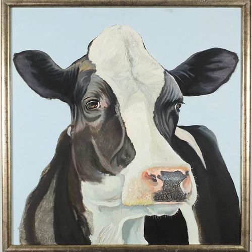 Null Clive Fredriksson - Vache frisonne, huile sur panneau, encadrée, 77cm x 74c&hellip;