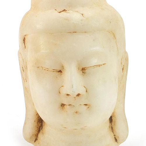 Null Sculpture thaïlandaise en albâtre blanc représentant une tête de bouddha, 1&hellip;