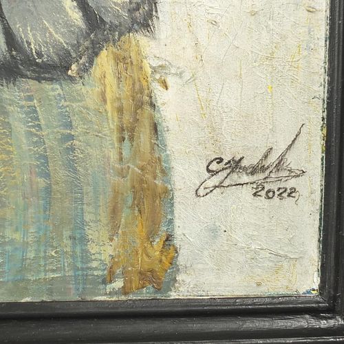 Null Clive Fredriksson - Portrait d'un buffle, huile sur toile, monté et encadré&hellip;