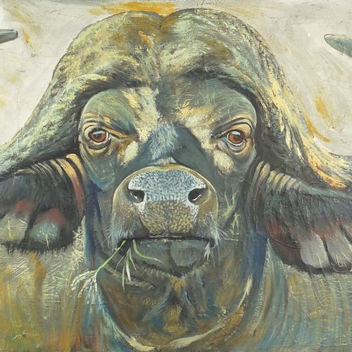 Null Clive Fredriksson - Portrait eines Büffels, Öl auf Leinwand, montiert und g&hellip;