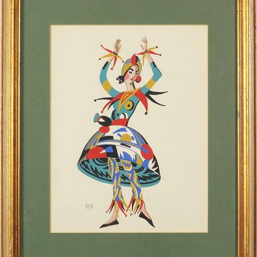 Null Theatrical costume design, Russian school gouache on paper, mounted, framed&hellip;