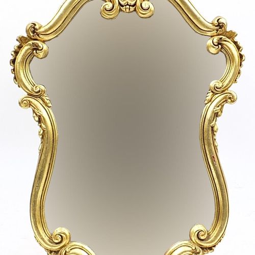 Null Gilt framed cartouche shaped wall mirror, 98cm x 64cm - For live bidding pl&hellip;