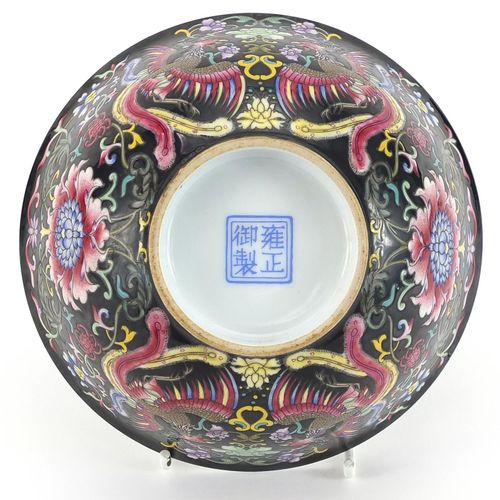 Null Chinese porcelain bowl hand painted in the famille noir palette with phoeni&hellip;