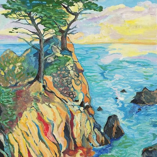 Null Clive Fredriksson - Scène côtière continentale avec arbres, huile sur toile&hellip;