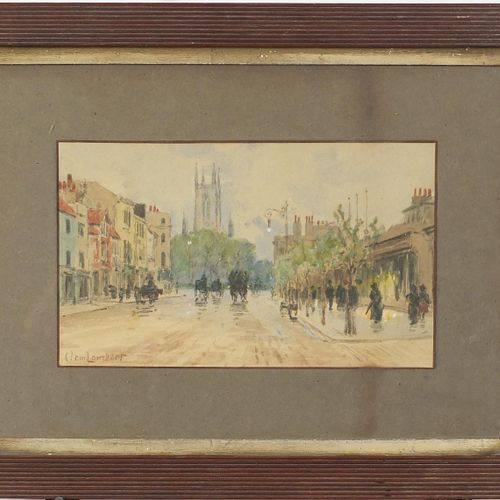 Null Clement Lambert - Street scene with figures before a cathedral, late 19th/e&hellip;