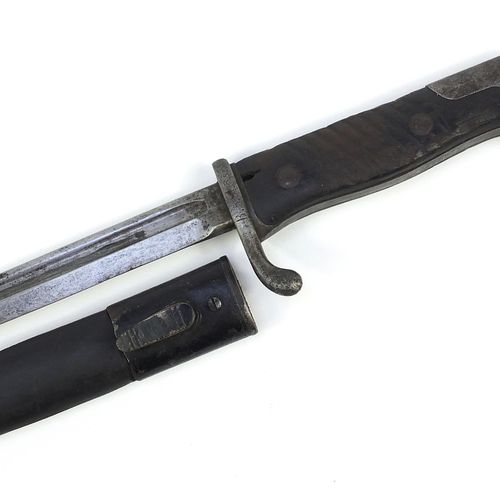 Null German military interest long bayonet with scabbard, the steel blade impres&hellip;