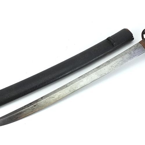 Null Wakisashi japonés con empuñadura de piel de zapa, tsuba de hierro y vaina l&hellip;