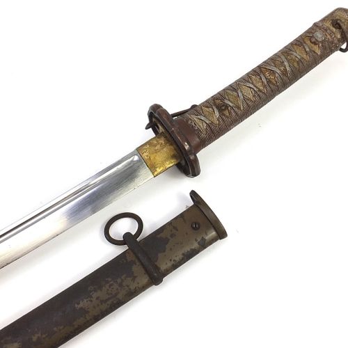 Null Japanese military interest katana with scabbard, the steel blade impressed &hellip;